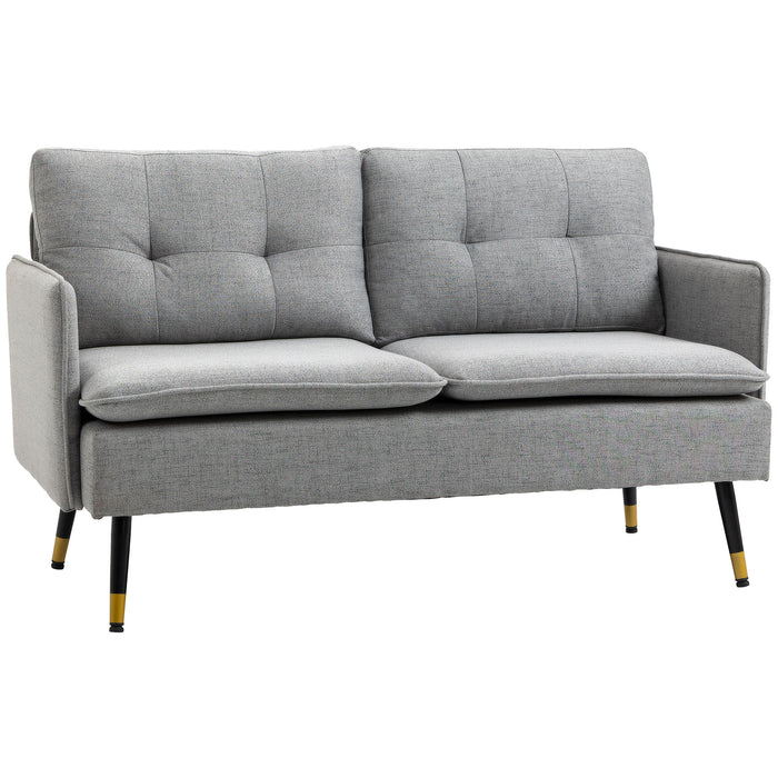 2-Seater Button-Tufted Loveseat - Grey Fabric Couch for Living Room with Cushions - Cozy Seating Solution for Couples and Small Spaces