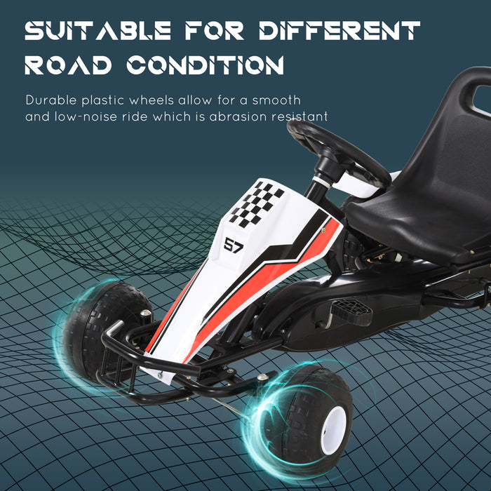 Kids' Racing-Style Pedal Go-Kart with Adjustable Seat - Durable PP Construction in White & Red - Fun Outdoor Activity for Children