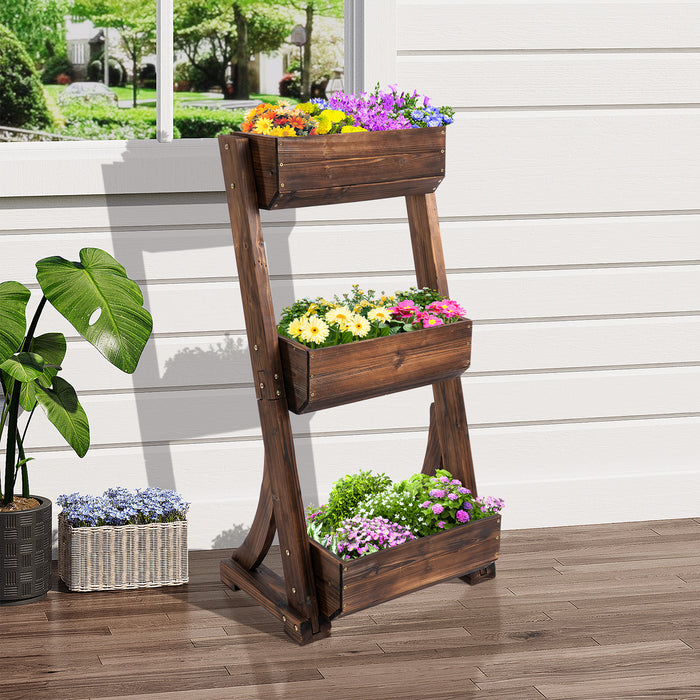 Outdoor Wooden Plant Shelf - 3-Tier Freestanding Flower Rack, 61x48x118cm Vertical Pot Display - Ideal for Patio, Balcony & Garden Decoration