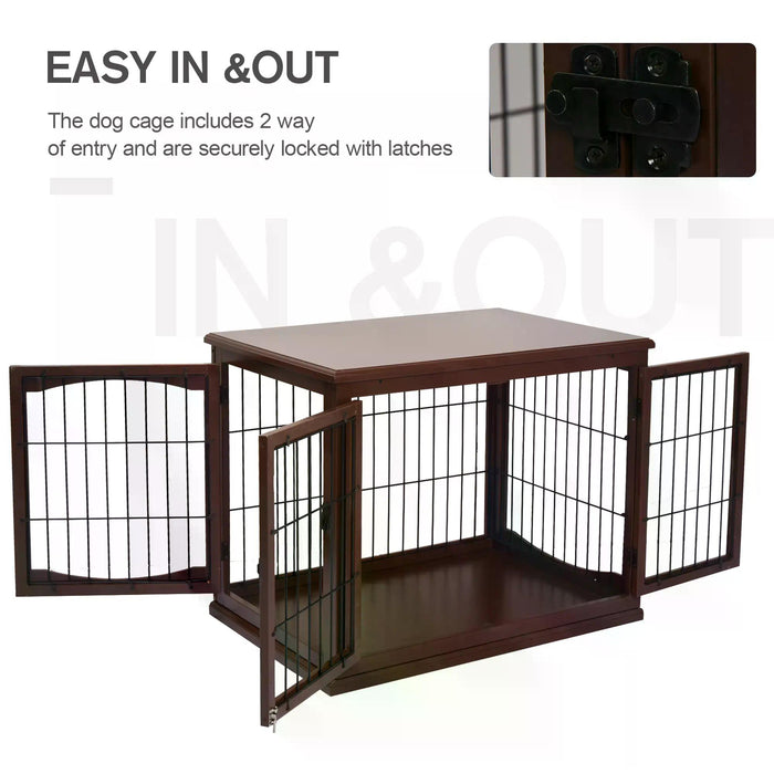 Modern Indoor 66cm Pet Cage - Metal Wire 3-Door Small Animal House with Secure Latches and Decorative Base - Stylish Brown Tabletop Crate for Small Pets