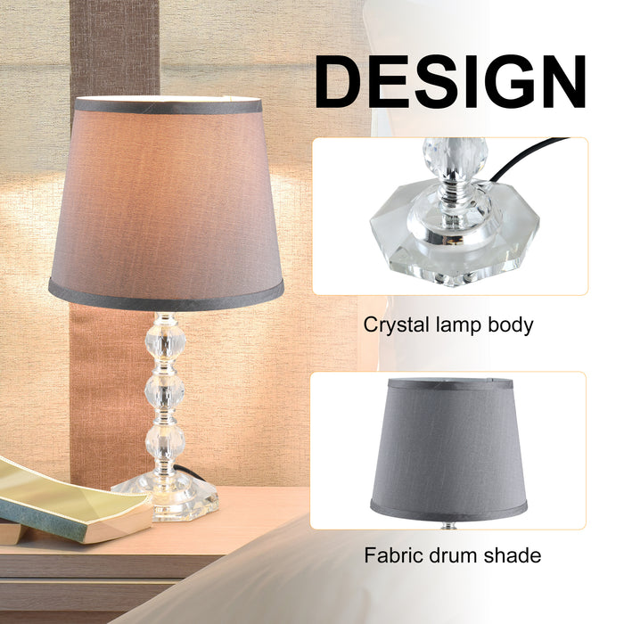 Crystallite Elegance - Glass Table Lamp with Fabric Shade, Reflective Base - Stylish Bedroom Lighting Solution for Elegant Home Decor