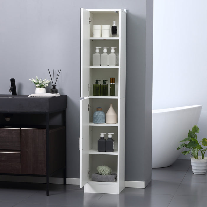 Tall Mirrored Bathroom Cabinet - Floor-Standing Storage Cupboard with Adjustable Shelf - Space-Saving Solution for Bathroom Organization