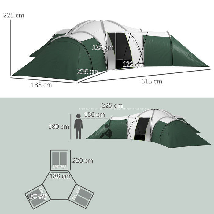 Large Family Camping Tent for 6-9 People - Multiple Bedrooms with Spacious Living Area - Complete with Essential Accessories