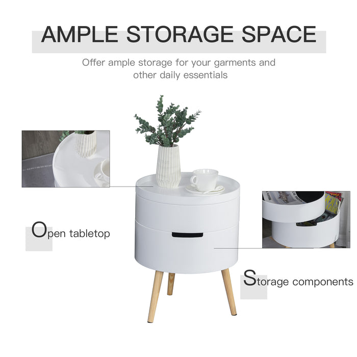 3-Tier Round Coffee & End Table Set with Storage - Dual Hidden Compartments, Detachable Tray Top - Ideal for Living Room Organization, Pair in White