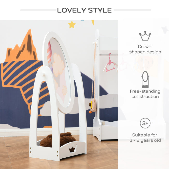 360° Rotating Full-Length Free Standing Mirror with Storage - Kid-Friendly MDF Child’s Dressing Mirror - Ideal for Ages 3-8, Dimensions: 40L x 30W x 104H cm