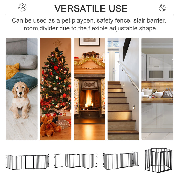5-Panel Freestanding Pet PlayPen - Stair Gate Dog Pen, Fireplace & Christmas Tree Metal Barrier - Includes Walk-Through Door for Home Safety