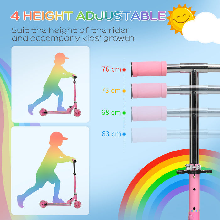 Kids Light-Up Scooter with Music - Adjustable Height, Foldable Frame, LED Wheels - Perfect for Ages 3 to 7, Pink Design