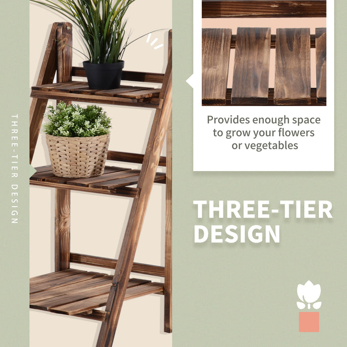 3-Tier Wooden Plant Stand - Foldable Flower Pot Display Ladder, Garden Planter Storage Shelves - Ideal for Gardeners and Herb Organization