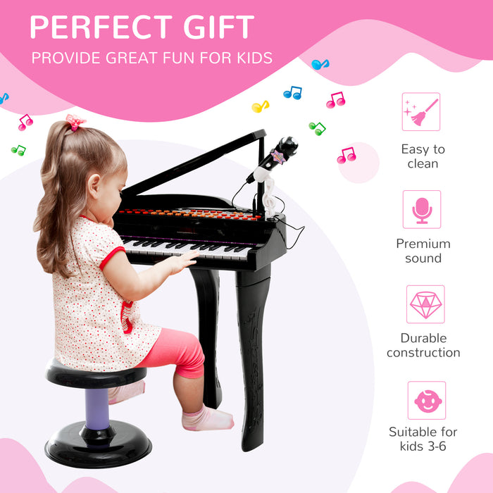 Mini Electronic Piano with Matching Stool - Black Digital Keyboard for Music Enthusiasts - Perfect for Beginners and Hobbyists