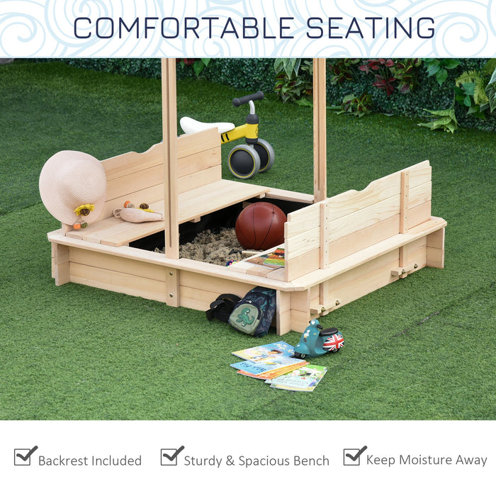 Kids Square Wooden Sandpit with Adjustable Canopy - Outdoor Backyard Cabana Sandbox Play Station, 106x106x121cm - Ideal Playset for Children's Creative Play and Sun Protection