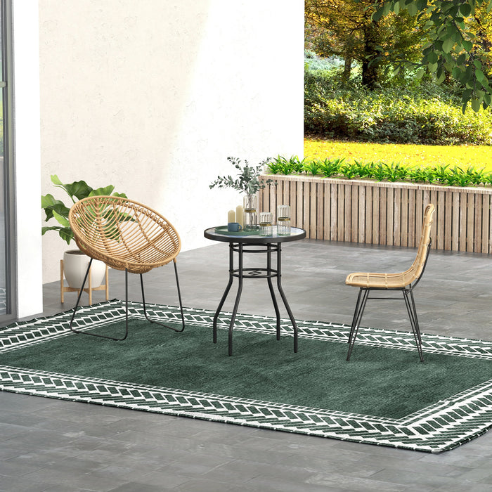 Tempered Glass Top Outdoor Table - Sturdy Steel Framed Patio Furniture with Artistic Print Design - Ideal for Porch & Balcony in Multicolor Finish