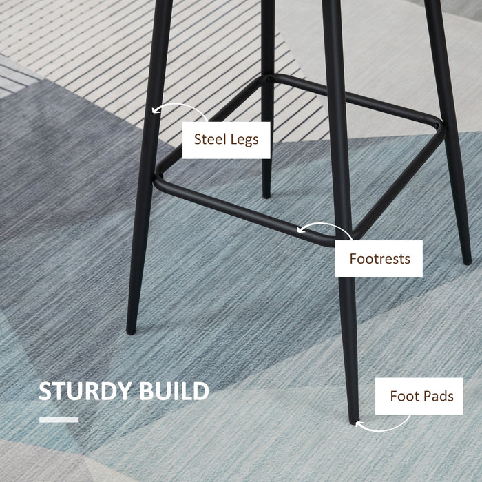 Retro Bar Stool Duo - Breakfast Bar Seating with Back Support & Footrest, Steel-Legged - Ideal for Dining & Home Bar Areas in Brown
