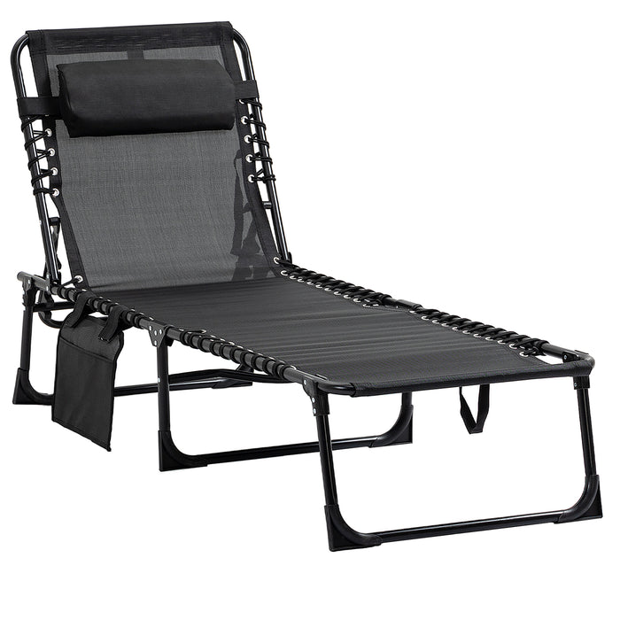 Folding Camping Bed Cot with Side Pocket - 5-Position Adjustable Reclining Sun Lounger - Ideal for Patio, Garden & Outdoor Relaxation