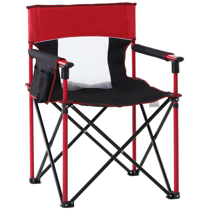 Sturdy Red Folding Chair with Metal Frame & Sponge Padding - Portable Camping Seat with Storage Pockets - Comfortable Outdoor Seating for Campers & Tailgating Events