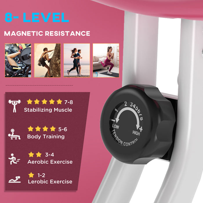 Foldable Magnetic Resistance Exercise Bike - LCD Monitor, Adjustable Seat, Heart Rate & Foot Pads - Compact Home Office Fitness Solution