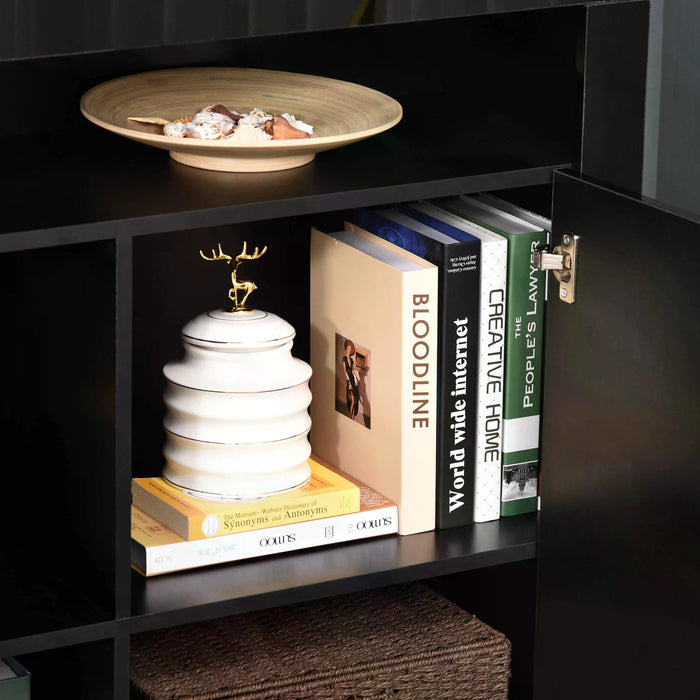 Modern High Gloss Sideboard with LED Lights - Multipurpose Buffet Cupboard with RGB Lighting - Sleek Storage for Entryway, Dining or Living Room, Black