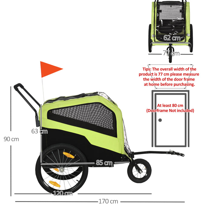 2-in-1 Large Dog Bike Trailer & Stroller - Quick-Release 20" Wheels, Hitch, Travel-Friendly Pet Bicycle Cart Trolley, Green - Ideal Transport Solution for Active Pet Owners
