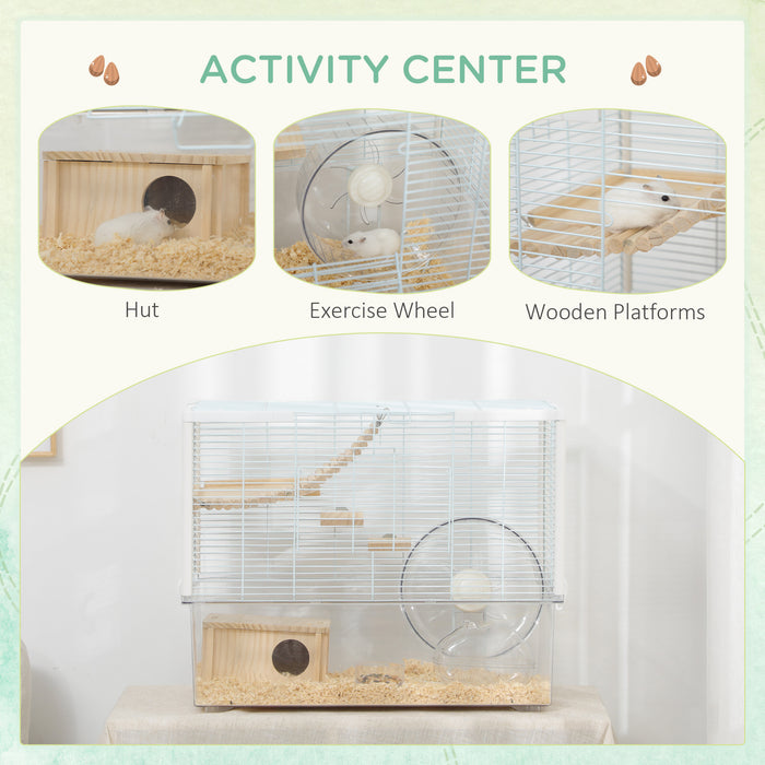 Wooden Gerbilarium with Accessories - Hamster and Gerbil Habitat with Exercise Wheel, Ramp, Food Bowl - Ideal for Small Rodent Pets, Earthy Aesthetics