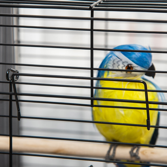 Steel Bird Cage with Open Top - Includes Stand, Removable Tray, Handles, Feeding Bowls - Ideal for Parakeet, Finch Owners