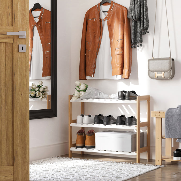 3-Tier Wooden Shoe Rack with Slatted Shelves - Spacious, Hygienic Storage Solution for Home and Hallways - Ideal for Families and Guests, 70x26x57.5cm, Natural Finish