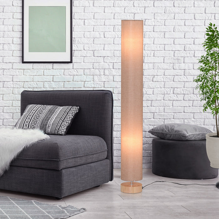 Modern 47" Wooden Floor Lamp with Beige Linen Shade - Elegant Lighting for Bedrooms, Studies, and Living Areas - 120cm Tall Cozy Illumination Solution