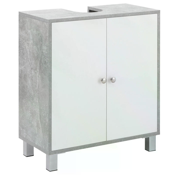 Under Sink Bathroom Cabinet - Vanity Unit with Pedestal Design and Adjustable Storage Shelves - Space-Saving Organizer for Bathroom Essentials in White and Grey