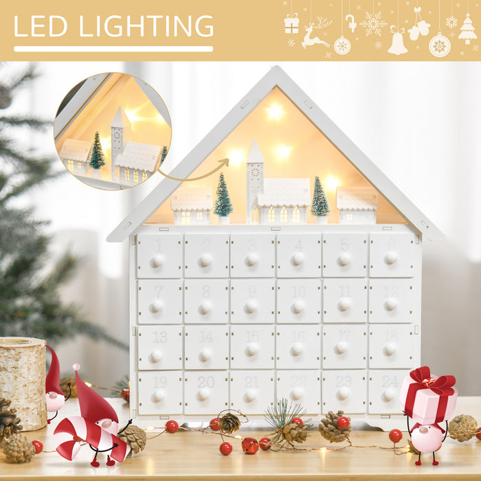 Light Up Christmas Advent Calendar - Wooden Village House with Countdown Drawers - Festive Holiday Decor for Kids and Adults
