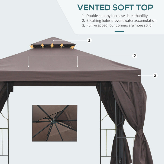Garden Metal Gazebo 3x3m - Marquee Patio Wedding Party Tent with Canopy and Pavillion Sidewalls, Brown - Ideal Outdoor Shelter for Events and Gatherings