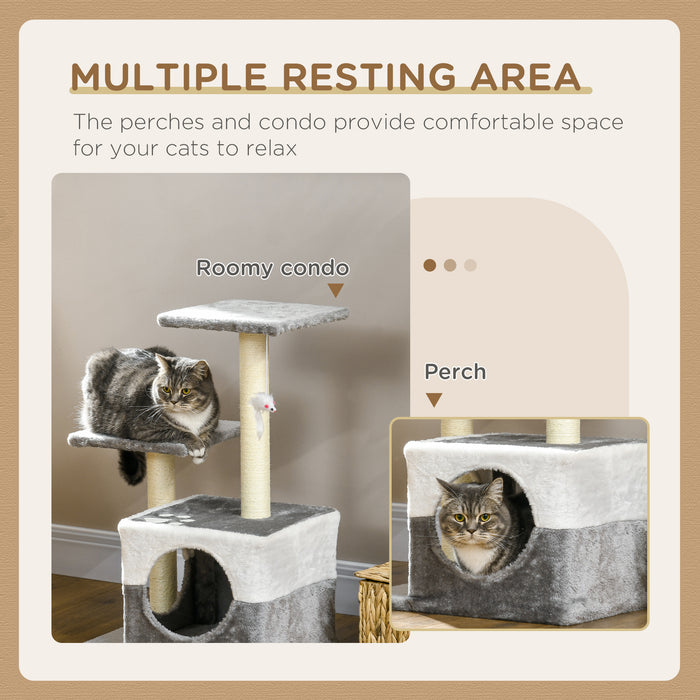 Cat Tower with Durable Sisal Scratching Posts - Plush Condo & Comfy Perches, Playful Toy Mouse Included - Ideal for Kittens and Adult Cats to Climb, Scratch & Lounge