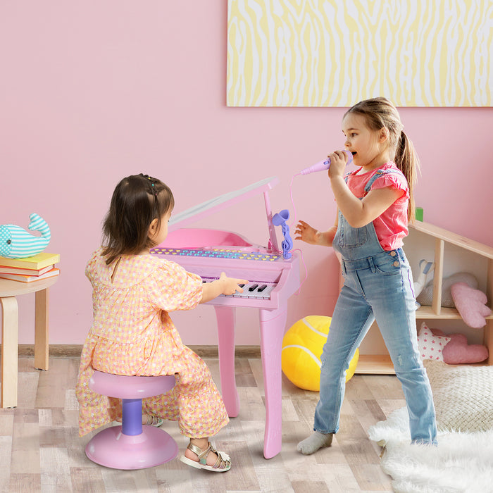 Kids' Mini Electric Piano with Matching Stool - Pink, 25-Key Musical Toy Instrument - Encourages Early Music Skills in Children