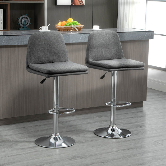 Swivel Fabric Breakfast Barstools Set of 2 - Modern Adjustable Kitchen Stools with Backs and Footrest, Grey - Ideal for Home Pub and Countertop Dining Area