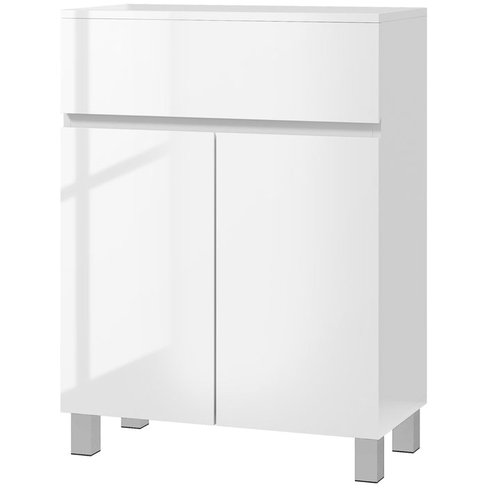 High Gloss Bathroom Cabinet - Sleek Freestanding Cupboard with Drawer & Adjustable Shelf - Space-Saving Storage Solution for Bathroom Essentials