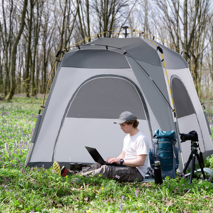 4-Person Instant Setup Tent - Outdoor Pop-Up, Backpacking Dome Shelter, Light Grey - Ideal for Family Camping and Hiking Adventures