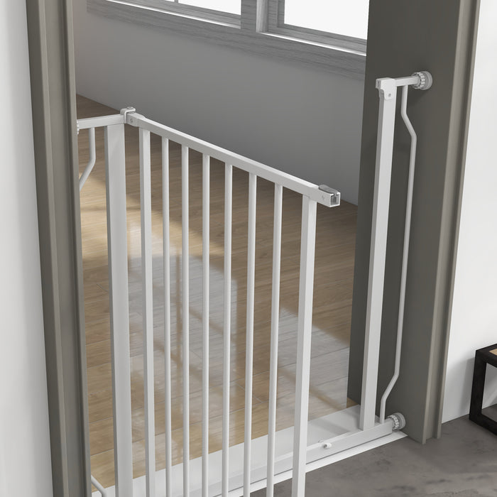 Extra Wide Pet Barrier with Walk-Through Door - Durable Pressure-Mount for Doorways, Hallways & Stairs - Ideal for Keeping Dogs Safe and Contained