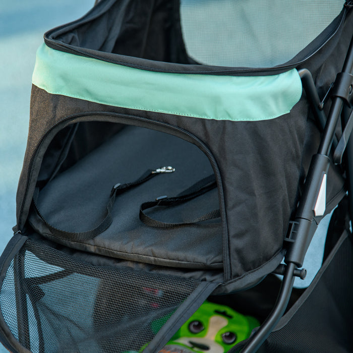 Foldable Canine Stroller with Weather Shield - Perfect for Extra Small & Small Dogs, Green - Outdoor Adventures for Puppy Comfort and Safety