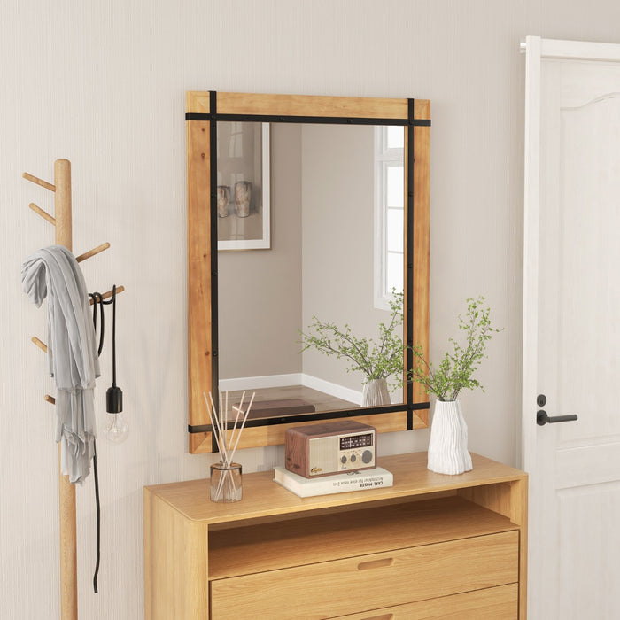 Fir Wood Framed Wall Mirror - Natural Farmhouse Finish, Decorative - Suitable for Rustic Home Décor