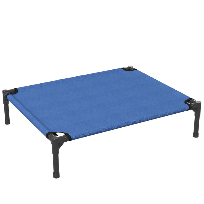 Elevated Portable Pet Cot - Medium-Sized Raised Dog Bed with Sturdy Metal Frame, Blue - Ideal for Camping and Outdoor Comfort