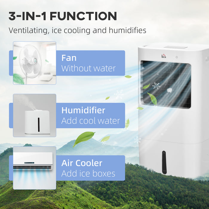 Mobile Air Cooler with 15L Water Tank - Oscillating Cooling Fan and Humidifier with Remote Control - Ideal for Home and Office Use with Timer Function
