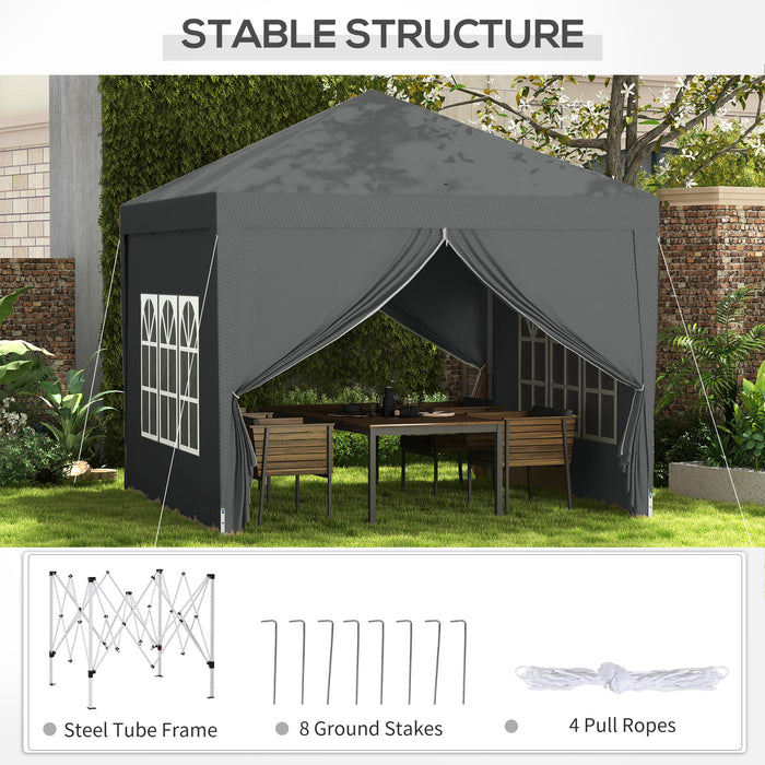 Water-Resistant Pop-Up Gazebo 3x3m with Carry Bag - Outdoor Tent Canopy with 2 Windows for Weddings, Parties, Camping - Ideal Shelter for Garden Events, Grey