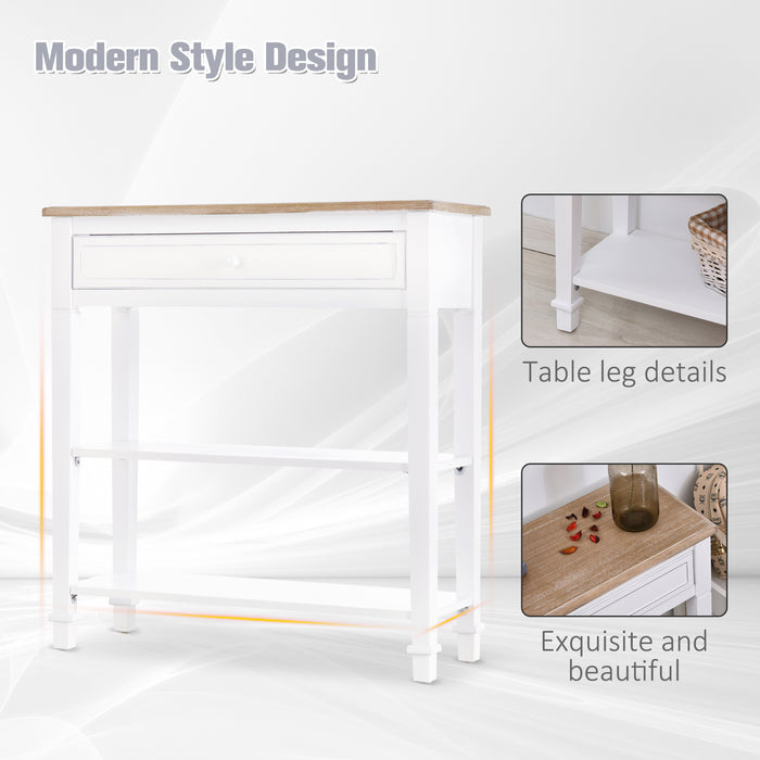 Hallway Console Table with Drawer & 2 Shelves - Elegant Retro-Styled Side Desk with Worktop Handle - Ideal Storage Solution for Bedroom and Living Room