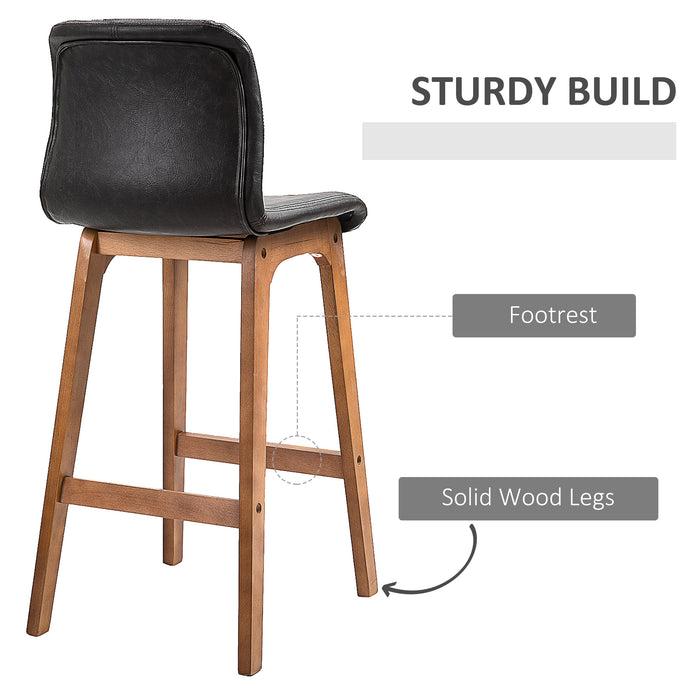 Modern Pair of PU Leather Bar Stools - Wooden Frame with Footrest, Home Bar and Dining Room Seating Solution - Elegant and Comfortable Entertaining Furniture