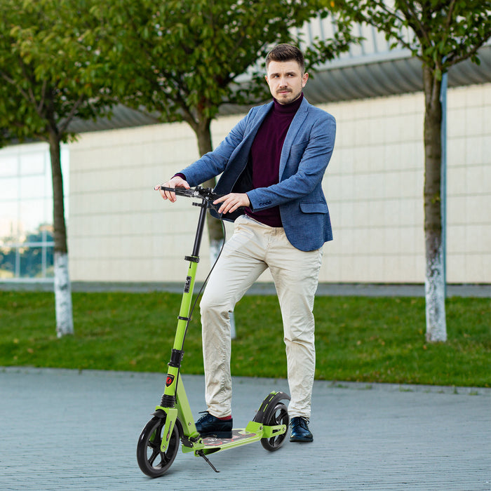 Adjustable & Foldable Teens Adult Scooter - Aluminum Kick Ride with Dual Brakes & Shock Mitigation, Green - Perfect Outdoor Fun for Ages 14+
