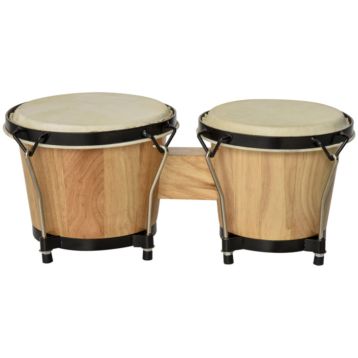 Wooden Bongo Drum Set with Sheepskin Heads - Φ7.75" & Φ7" Percussion Instrument Set with Tuning Wrench - Ideal for Kids and Adults Learning Rhythms