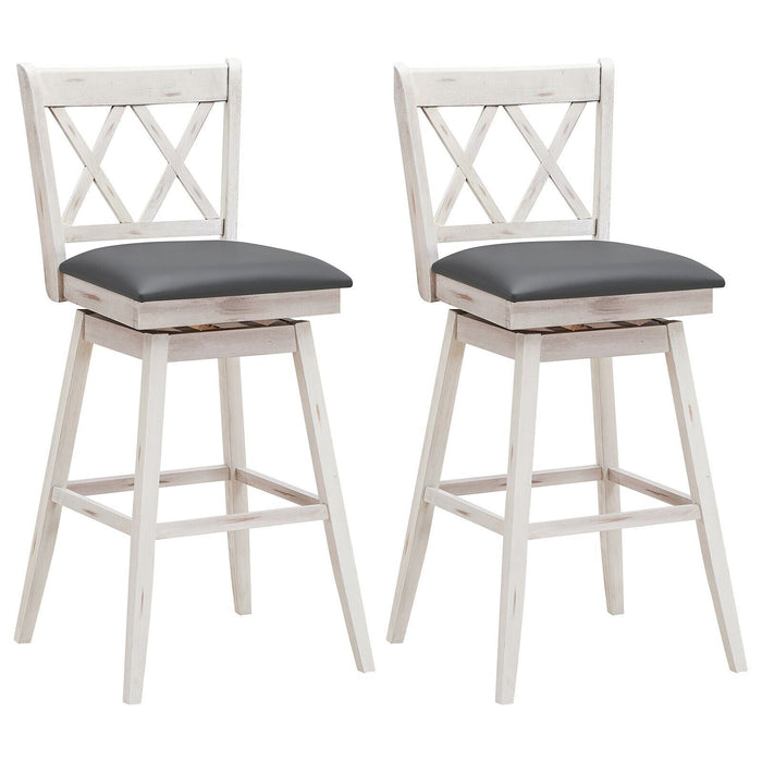 Set of 2 Bar Stools - Upholstered Counter Height Stool with Foot Rest in Black - Ideal for Kitchen and Dining Areas