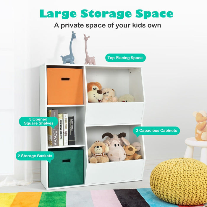 Kidspace - Modern Toy Storage Cabinet with Two Baskets in White - Ideal for Children's Room Organization