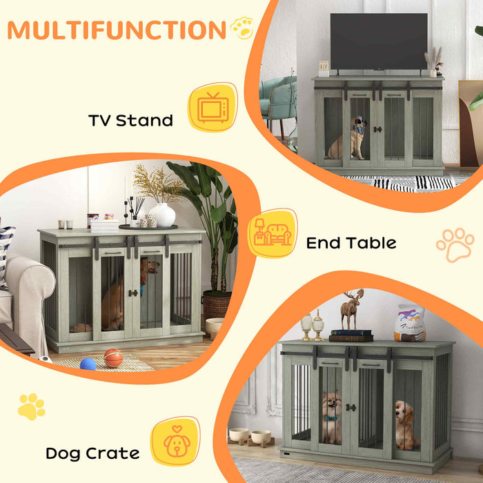 Heavy-Duty Wooden Dog Crate Furniture - Dual-Size Canine Enclosure for Large and Small Breeds - Stylish Pet Habitat for Home Comfort and Safety