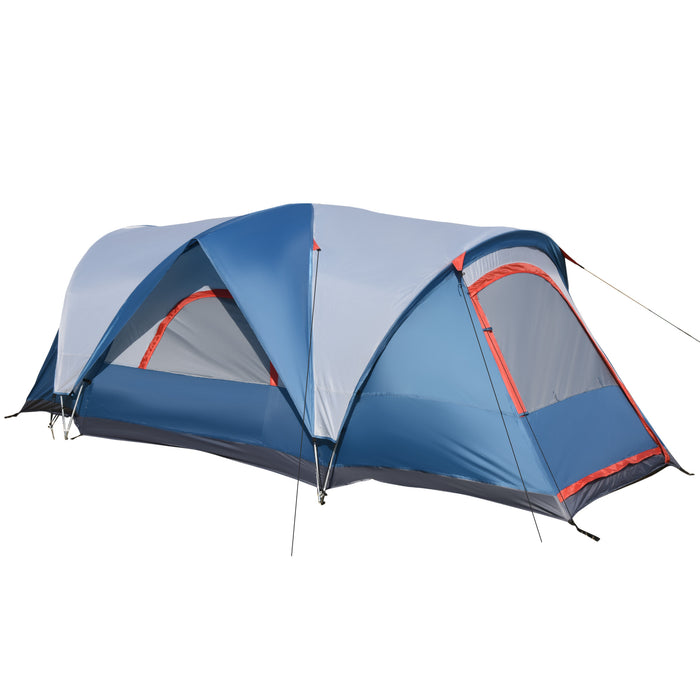 Dome Camping Tent for 3-4 Persons - 2-Room Structure with Dual Entrances, UV-Resistant and Portable - Ideal for Fishing & Hiking Adventures, Blue