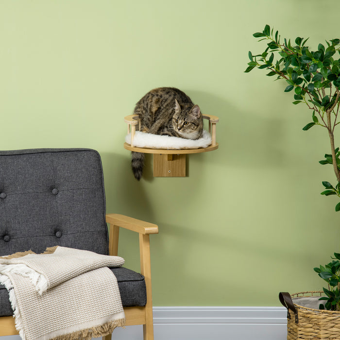 Cat Shelf Wall Mounted Tree with Cushion - Beige Kitten Bed Perch, 34x34x10.5 cm with Guardrails - Ideal Lounging Spot for Indoor Cats