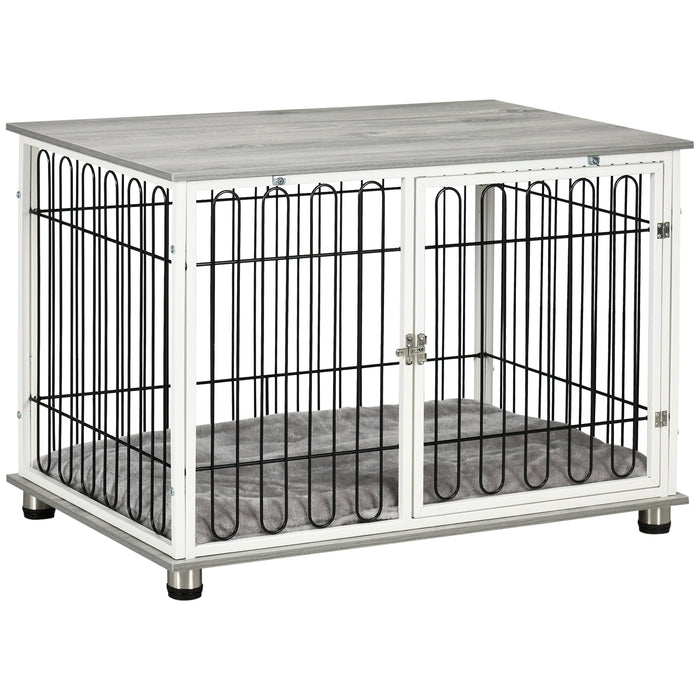 Indoor Dog Kennel End Table with Cushion - Lockable Door & Washable Pad for Pets - Stylish Furniture Crate for Small to Medium Dogs