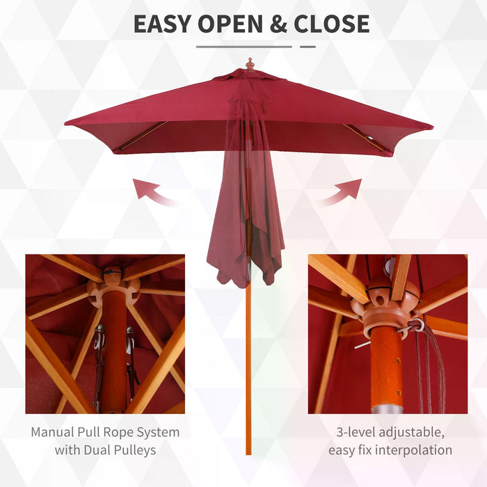 Outdoor Patio Parasol - 1.5m Wind-Resistant Sunshade with Fir Wooden Pole & Tilt Mechanism, Wine Red - Ideal for Garden, Backyard Lounging & UV Protection